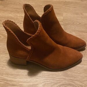 Rust colored, suede booties. Lucky Brand. Size 6. Worn once, excellent condition